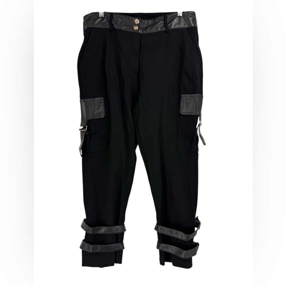 Alberto Makali Black Faux Leather Trim Cargo Pants Strappy Buckle Avant Garde - Picture 5 of 13